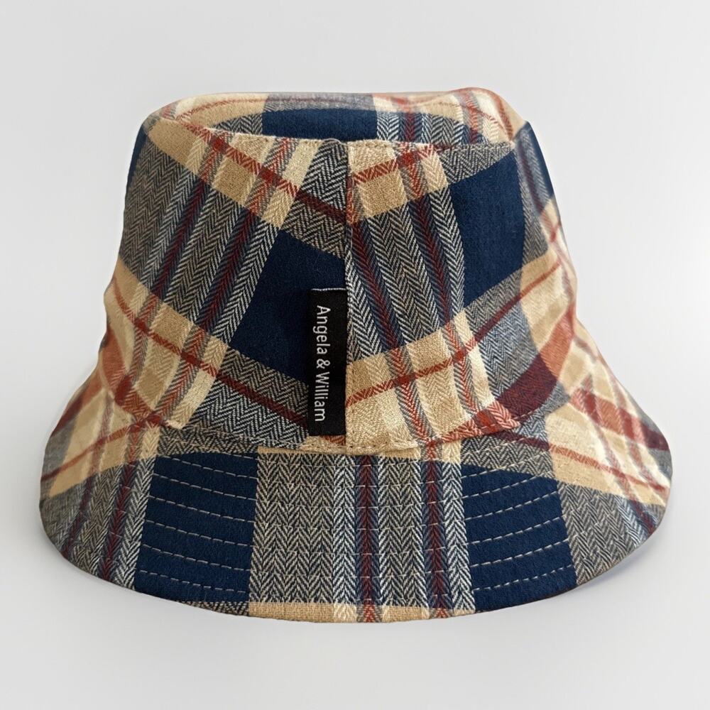 Angela & William Bucket Hat - Blue Red Plaid Lined - One Size